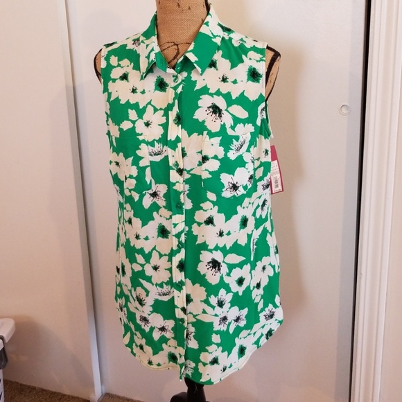 Merona Tops - Green Floral Merona Tank w/Pockets NWT